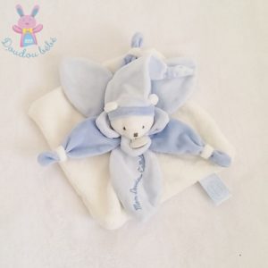 Doudou plat Ours collector blanc bleu « J’aime mon doudou » DOUDOU ET COMPAGNIE