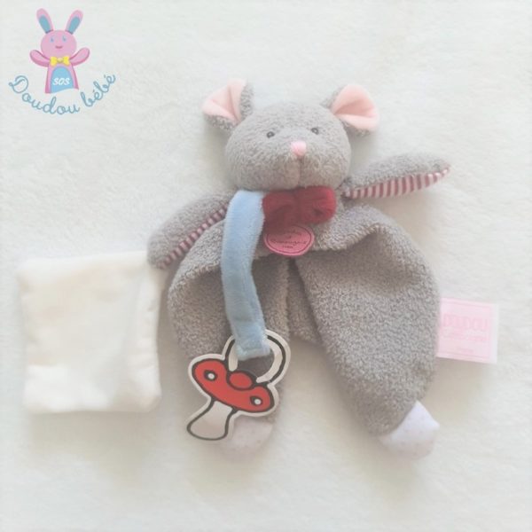 Doudou Souris grise mouchoir blanc Les Ptitous DOUDOU ET COMPAGNIE