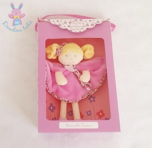 Doudou Poupée demoiselle blonde rose fleurs DOUDOU ET COMPAGNIE