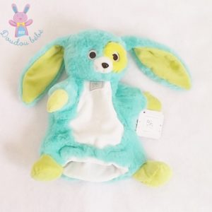 Doudou Marionnette Lapin bleu vert blanc OH STUDIO