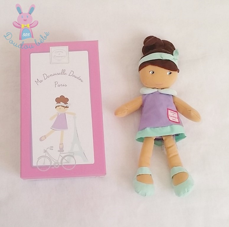 Doudou et compagnie plat poupée fille rose mauve vert Les