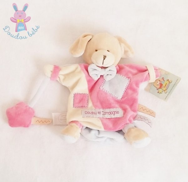 Doudou marionnette Chien Zig Zag rose DOUDOU ET COMPAGNIE