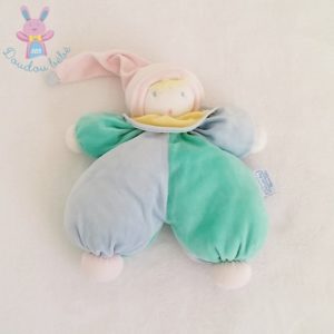 Doudou Lutin vert bleu bonnet rose MOULIN ROTY