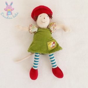 Doudou Souris robe verte Balthazar et Valentine grelot MOULIN ROTY