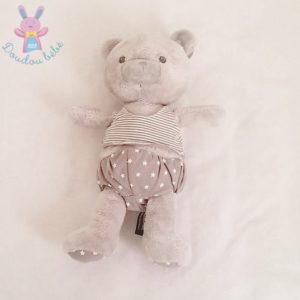 Doudou Ours gris blanc rayé étoiles luminescent ORCHESTRA