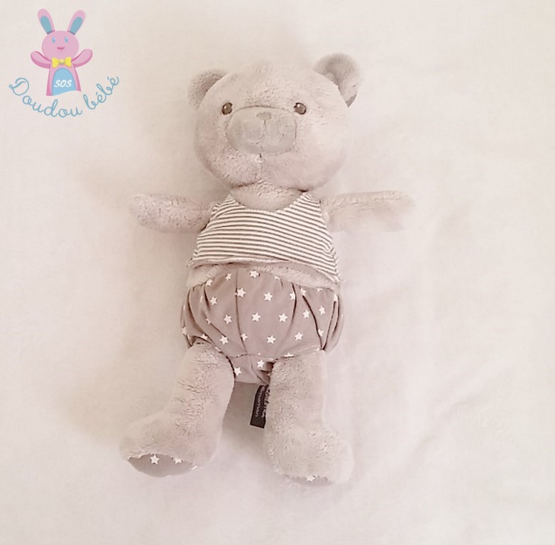 doudou ours blanc gris rayure orchestra 