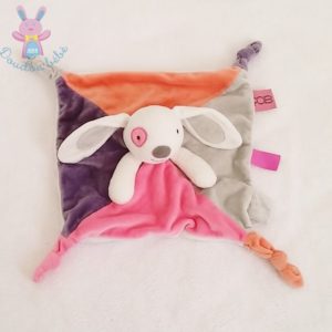 Doudou plat Lapin blanc rose gris orange OBAIBI