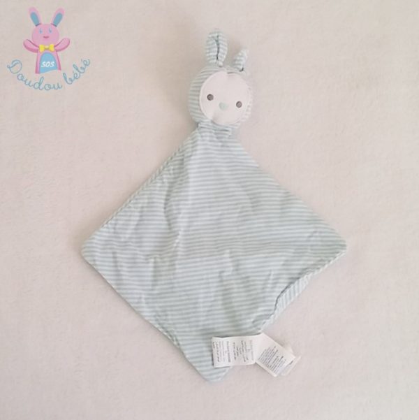 Doudou plat Lapin rayé bleu blanc OBAIBI