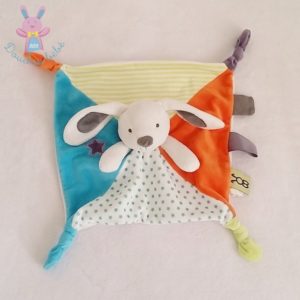 Doudou plat Lapin orange bleu étoiles OBAIBI