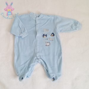 Pyjama velours bleu Pingouins bébé garçon 3 MOIS