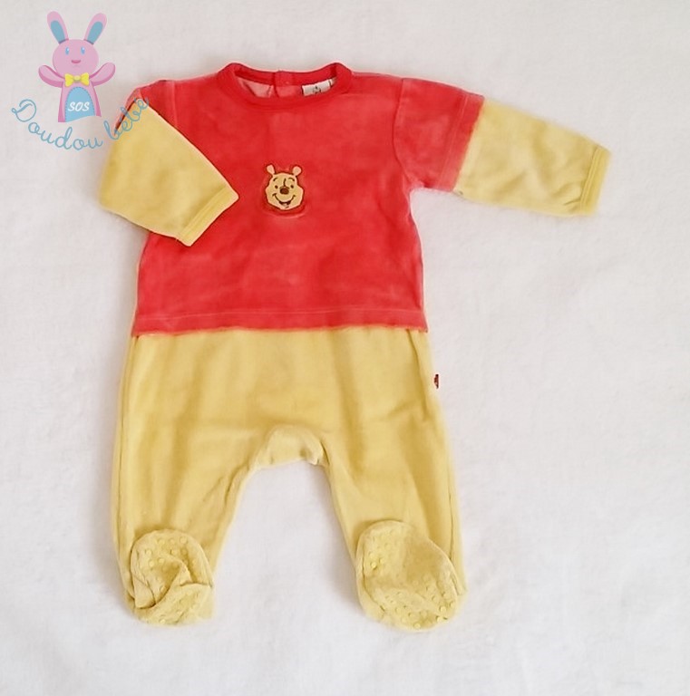 Pyjama velours jaune rouge Winnie bébé garçon 3 MOIS DISNEY
