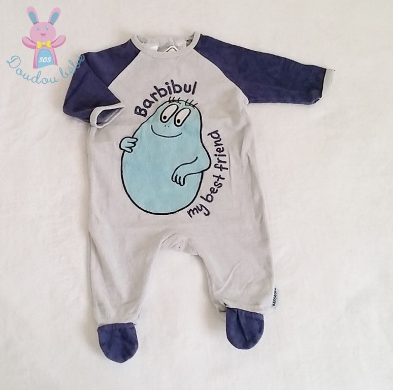 Pyjama velours bleu Barbidul bébé garçon 3 MOIS BARBAPAPA