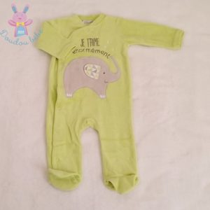 Pyjama velours vert éléphant gris bébé garçon 6 MOIS