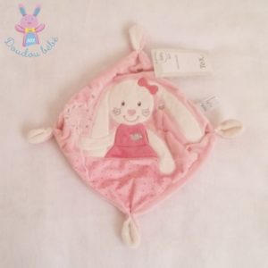 Doudou plat Lapin rose blanc pois TEX