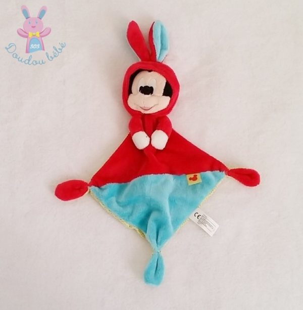 Doudou plat Mickey lapin bleu rouge DISNEY