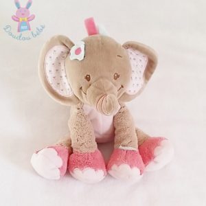 Doudou éléphant Charlotte rose beige fleurs NATTOU