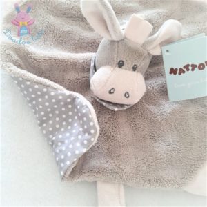 Doudou plat Ane Cappuccino gris et pois attache tétine NATTOU