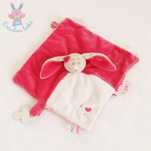 Doudou plat Lapin Anna Pili rose beige blanc cœurs NOUKIE’S