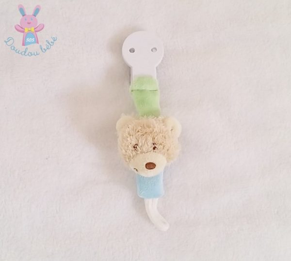 Attache tétine Ours beige bleu vert