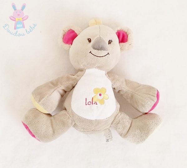 Doudou Koala Lola gris rose jaune Bébisol