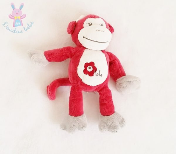Doudou Singe Lola bordeaux gris blanc Bébisol
