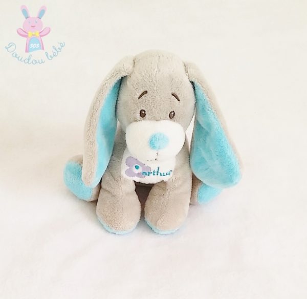 Doudou Chien Arthur gris bleu Bébisol