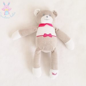 Doudou Ours gris rose nœud MUSTELA