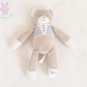 Doudou Ours gris veste rayée bleu MUSTELA