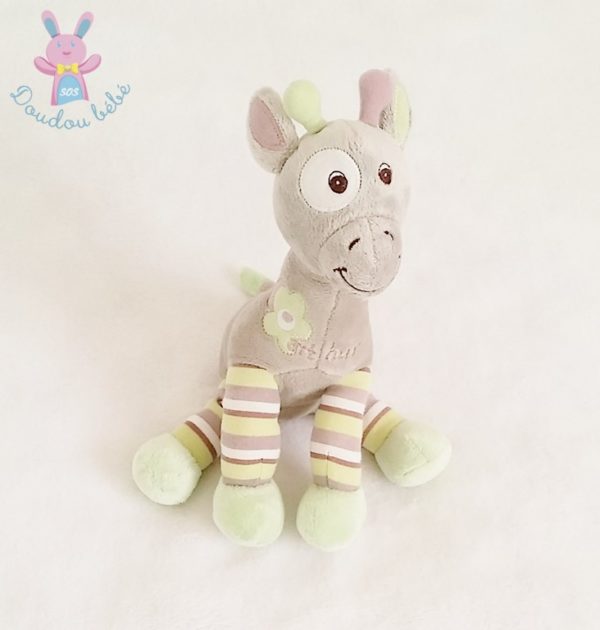 Doudou Girafe Arthur gris rayé vert Bébisol