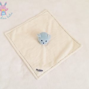 Doudou plat Ours blanc bleu MUSTELA