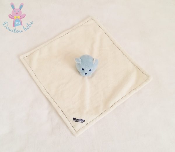 Doudou plat Ours blanc bleu MUSTELA