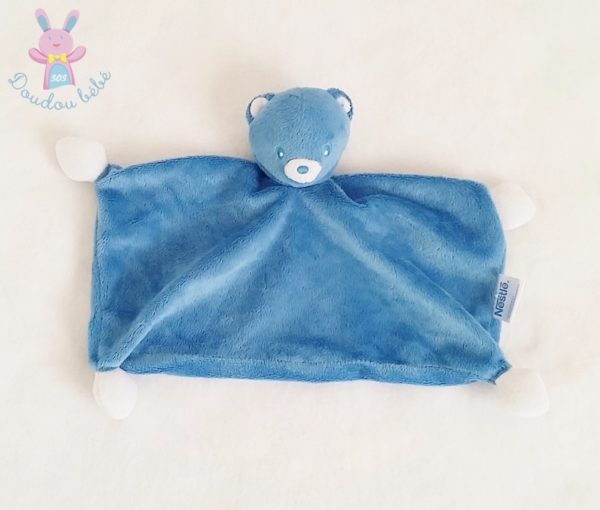 Doudou plat Ours bleu blanc Nestlé