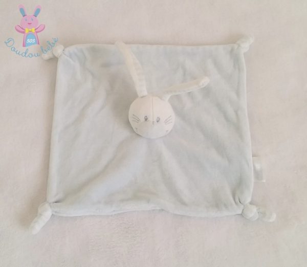 Doudou plat Lapin bleu blanc rayé KLORANE