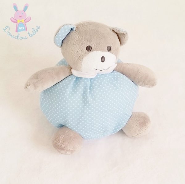 Doudou Ours boule gris bleu à pois MUSTELA