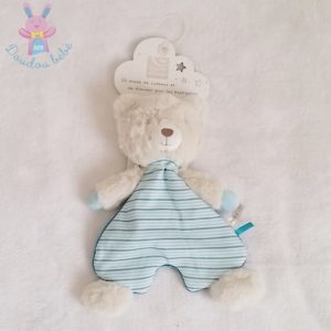 Doudou plat Ours blanc rayé bleu SUCRE D’ORGE