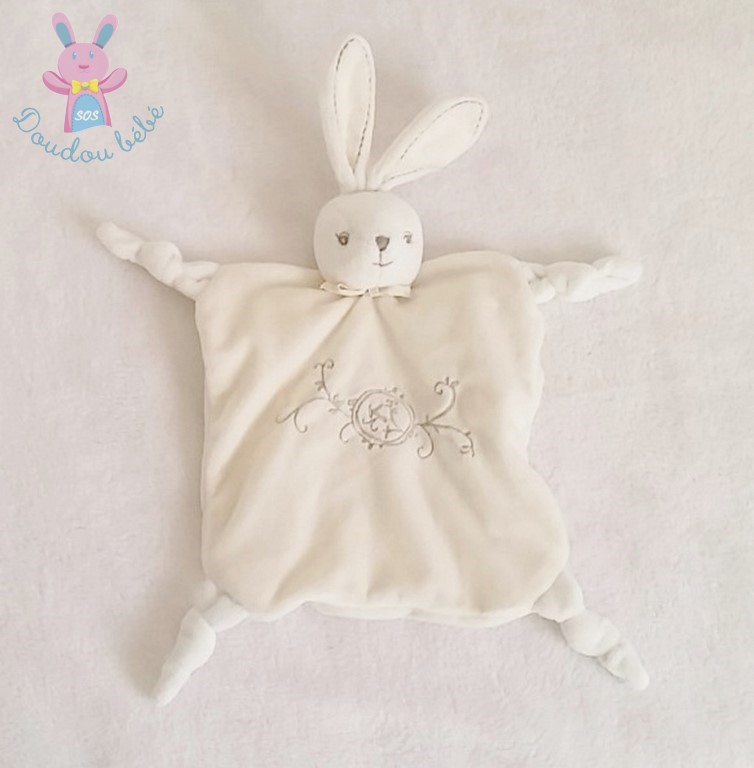 Doudou plat Lapin blanc gris Perle KALOO