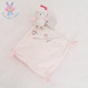 Doudou Oiseau mouchoir blanc rose PAT ET RIPATON