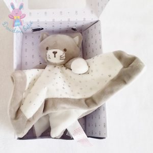 Doudou plat Chat marron et blanc étoiles argent OBAIBI