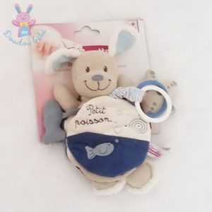 Doudou livre d’éveil Chien beige bleu POMMETTE