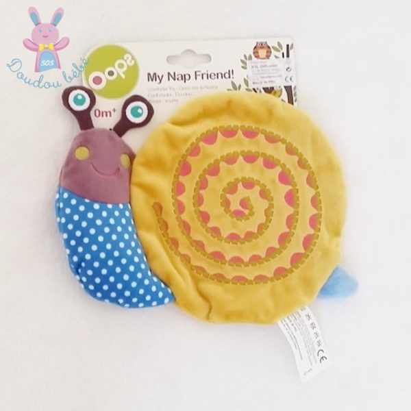 Doudou plat Escargot jaune bleu OOPS