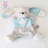 Doudou marionnette Lapin bleu gris pois INFLUX