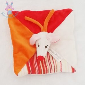 Doudou plat Souris orange rouge rayé HAPPY HORSE