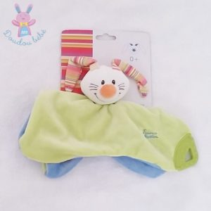 Doudou plat Lapin vert anneau dentition TIAMO