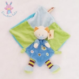 Doudou plat Chat bleu vert escargot NICOTOY