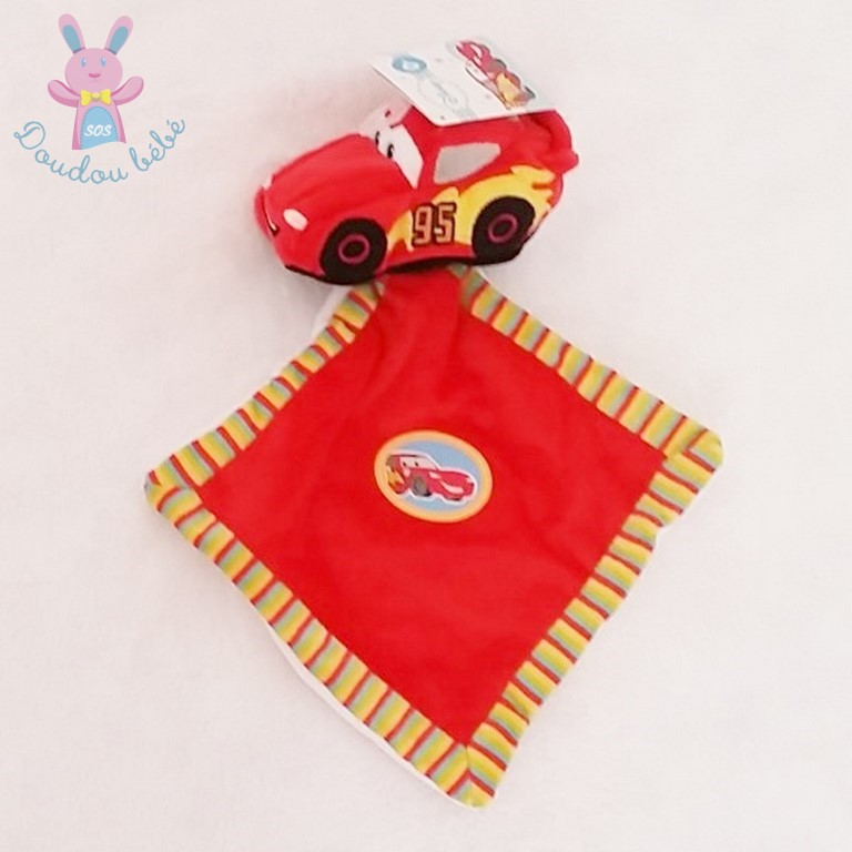 Doudou Cars Voiture Mouchoir rouge jaune Flash Mc Queen Disney Nicotoy