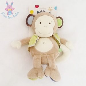 Doudou Singe beige écru gilet vert 30 cm BABYSUN