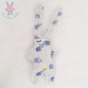 Doudou semi-plat Lapin gris bleu hippopotames CATIMINI