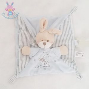 Doudou plat Lapin bleu rayé attache tétine SIMBA NICOTOY