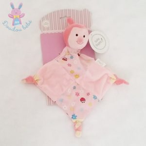 Doudou plat Coccinelle rose fleurs BABY HAPPY