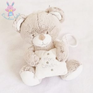 Mon doudou Ours musical beige blanc coussin TEX